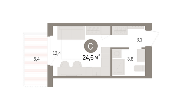 Планировка Студия 24,63 м²