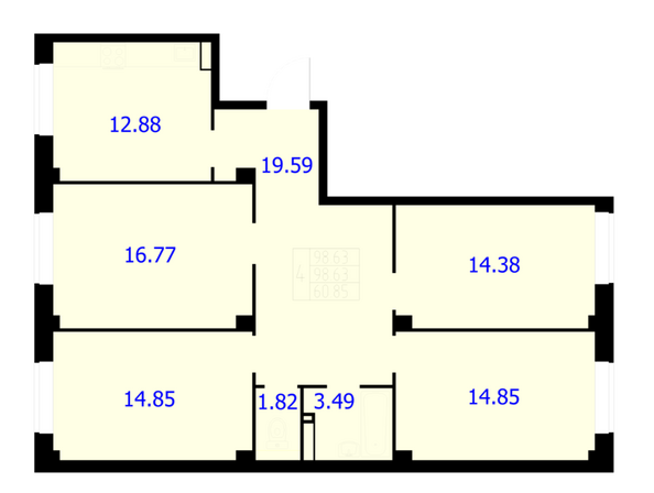 Планировка 4-комн 98,63 м²