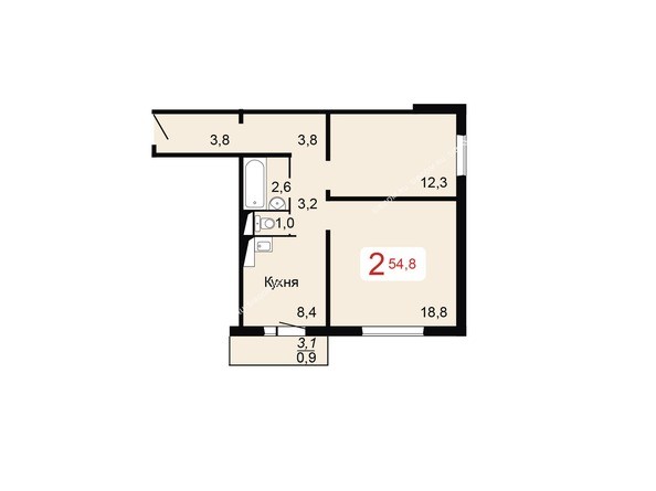 Планировка двухкомнатной квартиры 54,8 кв.м