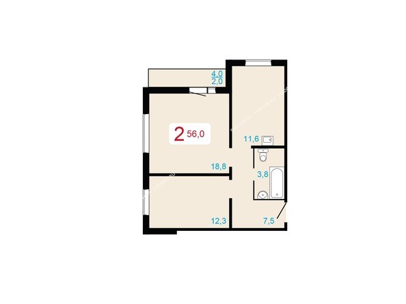 2-комнатная 56 кв.м