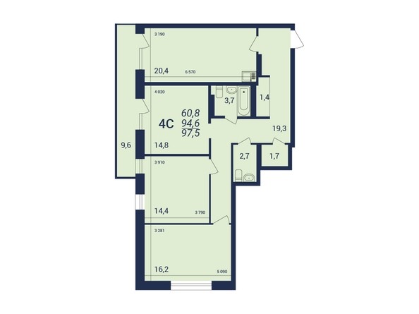 Планировка 4-комнатной квартиры 97,5 кв.м