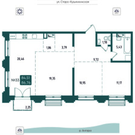 Планировка 3-комн 84,14 - 86,76 м²