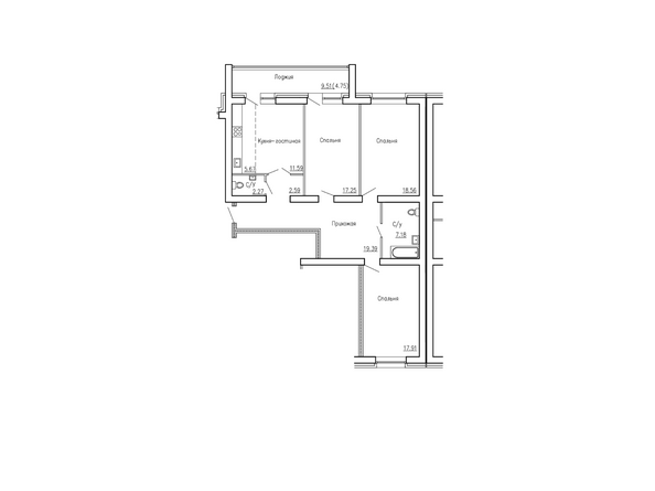 Планировка четырехкомнатной квартиры 102,41 кв.м