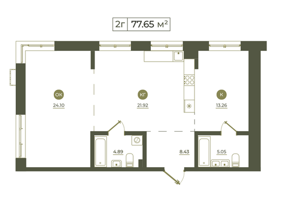 Планировка 2-комн 77,65, 79,02 м²