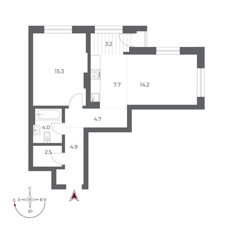 Планировка 2-комн 56,5 м²