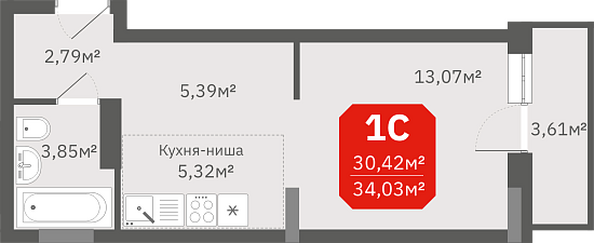 Планировка Студия 30,42 м²