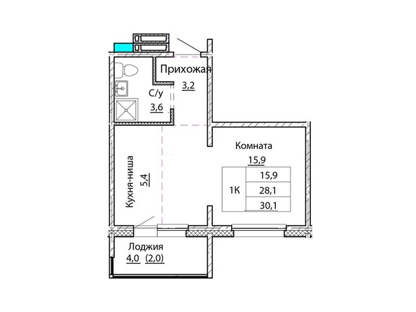 Планировка однокомнатной квартиры 30,1 кв.м