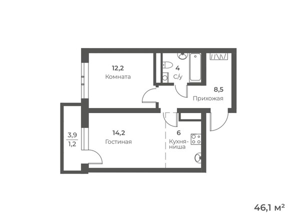 Планировка 2-комн 46,1 м²