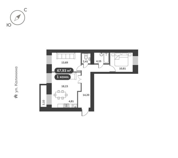 Планировка 3-комн 67,93, 68,18 м²
