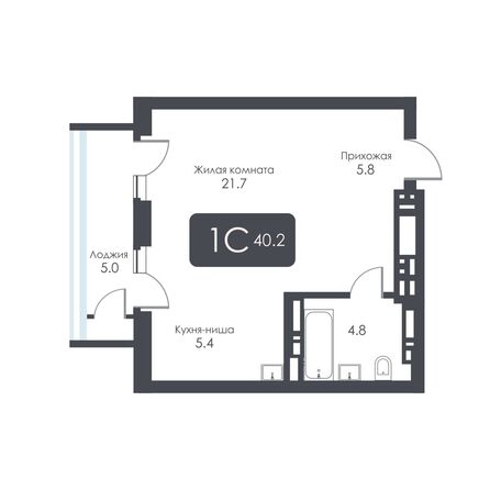 Планировка Студия 40,2 - 41,1 м²