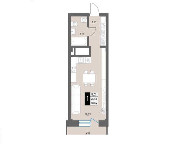 Планировка Студия 28,04 м²