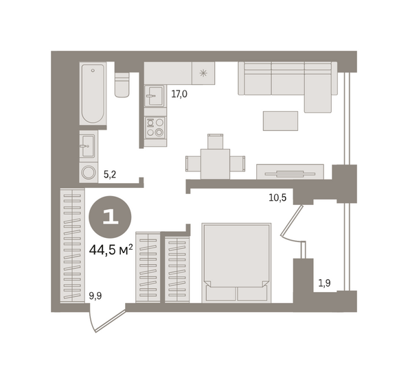 Планировка 1-комн 44,48 м²