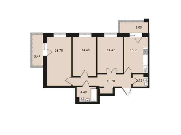 Планировка трехкомнатной квартиры 89,6 кв.м