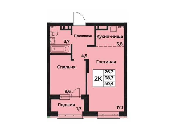 Планировка двухкомнатной квартиры 40,4 кв.м