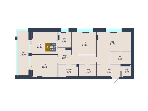 Планировка 4-комнатной квартиры 111,98 кв.м