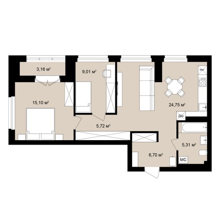 Планировка 3-комн 77,89, 78,25 м²