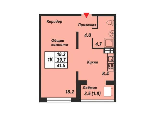 Планировка 1-комнатной квартиры 41,5 кв.м