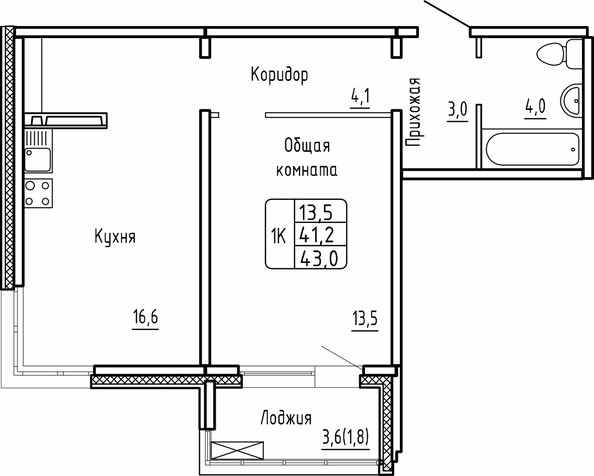 Планировка 1-комн 32,4 м²