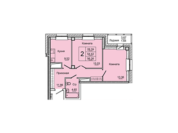 Планировка двухкомнатной квартиры 56,26 кв.м