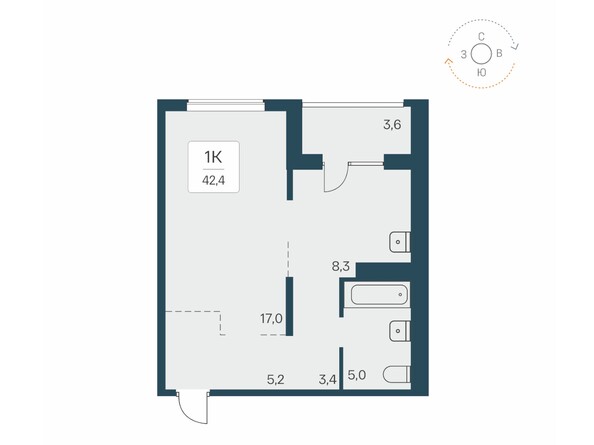 Планировка 1-комн 42,4 м²