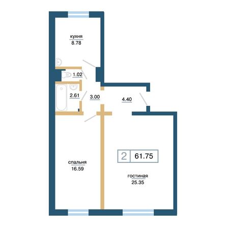 Планировка 2-комн 61,75 м²