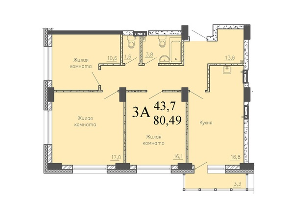 Планировка 3-комн 80,49, 80,99 м²