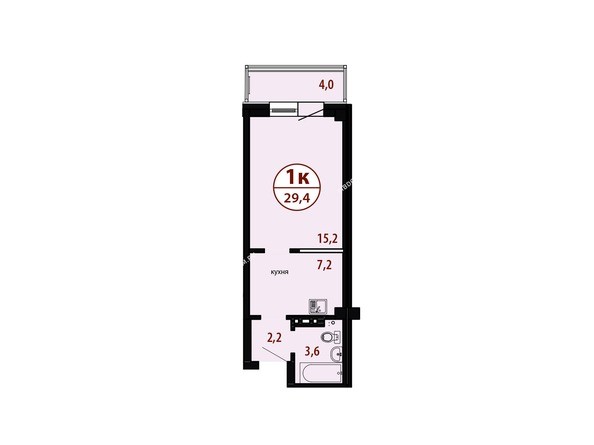 Секция №3. Планировка однокомнатной квартиры 29,4 кв.м