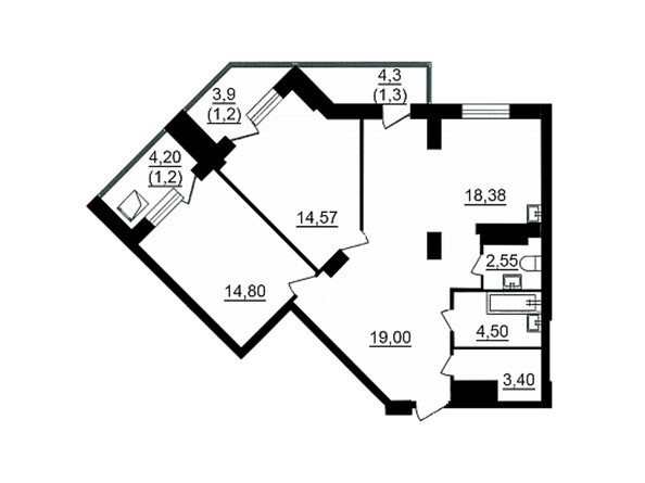 Планировка трёхомнатной квартиры 82,60 кв.м