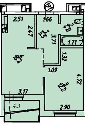 Планировка 1-комн 42,4 м²