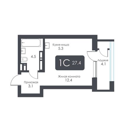 Планировка Студия 27,4 - 27,9 м²