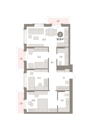 Планировка 3-комн 93,6, 93,71 м²