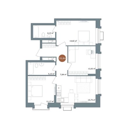 Планировка 3-комн 69,7 м²