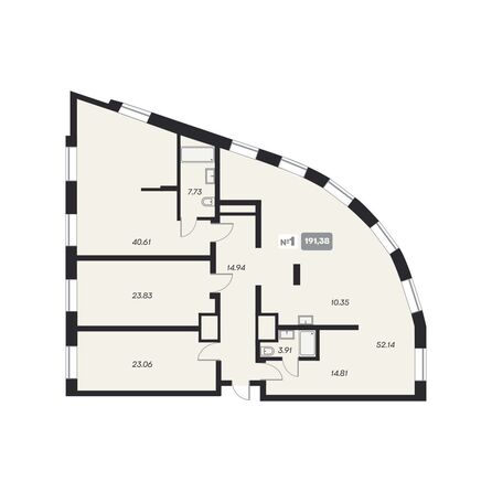 Планировка 1-комн 191,38 м²