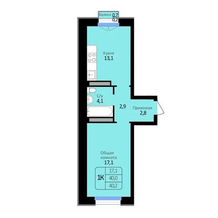 Планировка 1-комн 40,2 м²