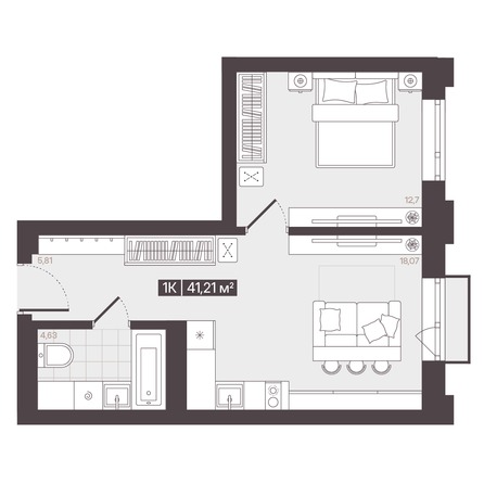 Планировка 1-комн 41,21 м²