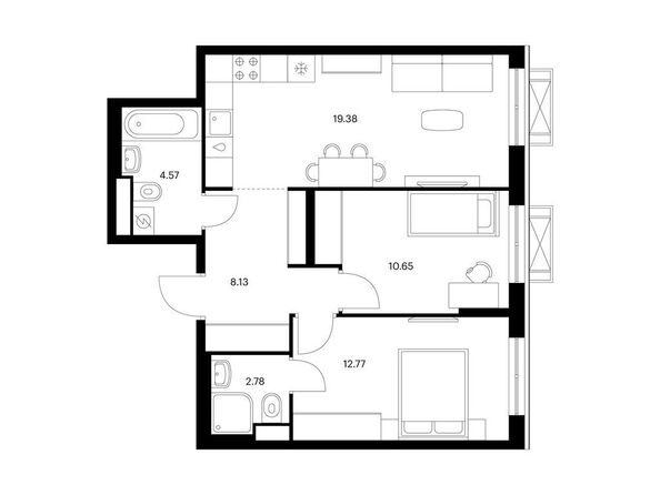 Планировка 2-комн 58,28 м²