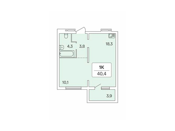 Планировка 1-комн 40,4 м²