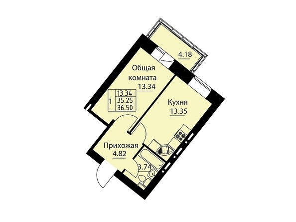Планировка однокомнатной квартиры 36,5 кв.м
