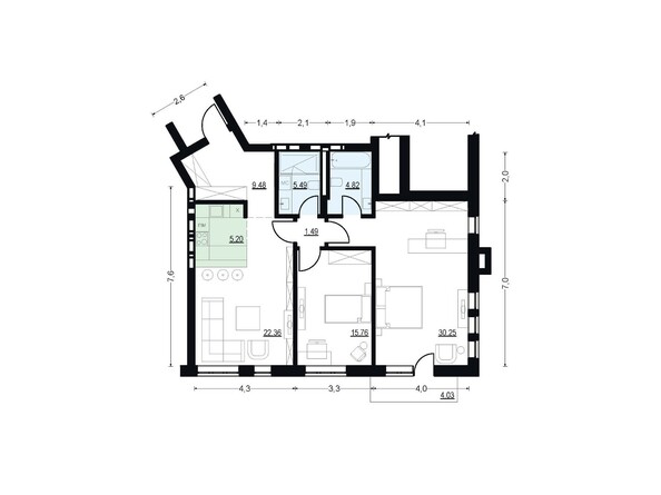 Планировка трехкомнатной квартиры 94,85 кв.м