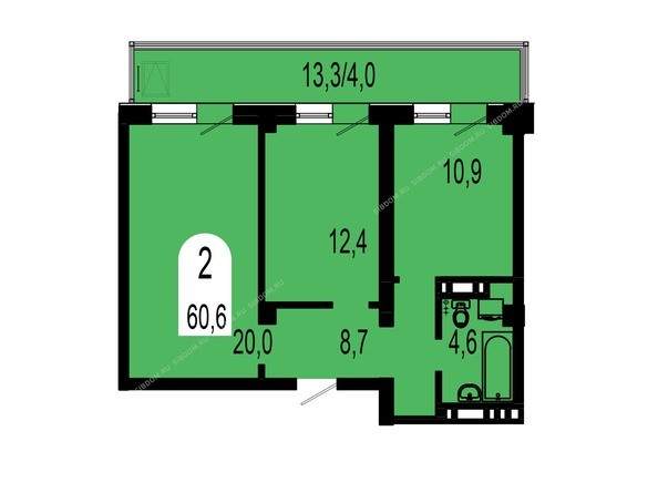 Планировка двухкомнатной квартиры 60,6 кв.м