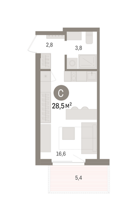 Планировка Студия 28,52 м²