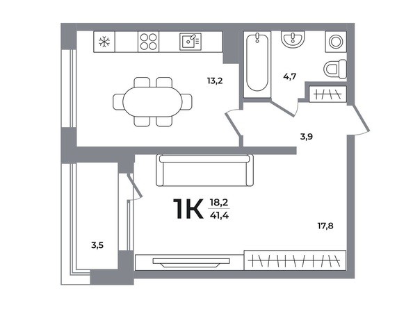 Планировка 1-комн 41,4 м²