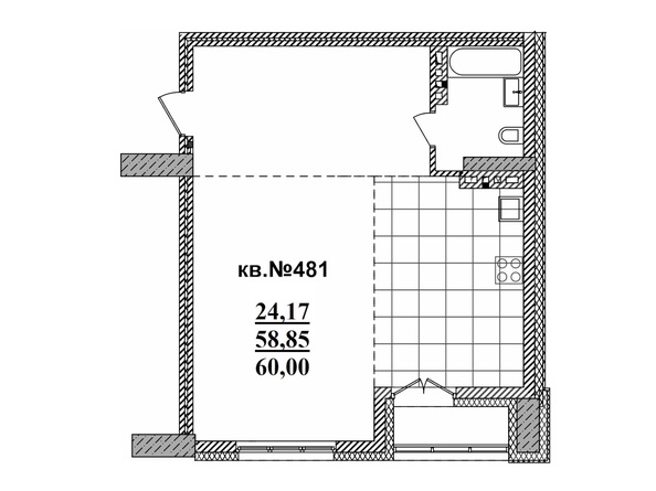 Планировка Студия 60 - 60,5 м²