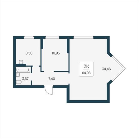 Планировка 2-комн 64,98 м²