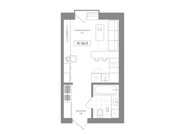 Планировка 1-комн 26,27, 26,3 м²