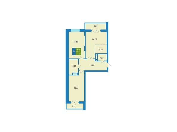 Планировка 3-комнатной квартиры 73,72 кв.м