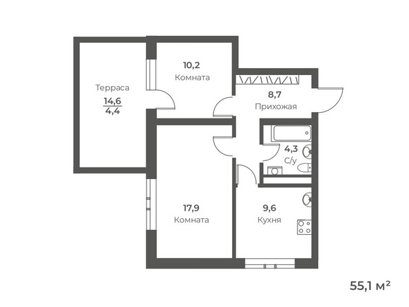 Планировка 2-комн 55,1 м²