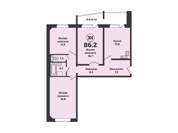 Планировка 3-комн 86,2 м²