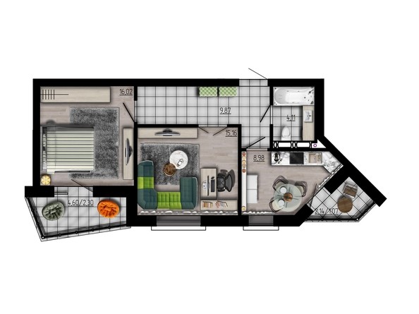Планировка двухкомнатной квартиры 57,51 кв.м
