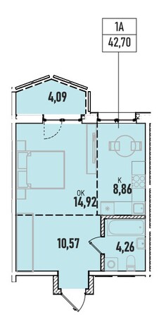 Планировка 1-комн 42,7 м²